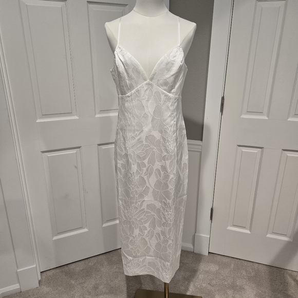 NWT WHBM Floral Jacquard Midi Slip Dress White Size 8 - Picture 2 of 8